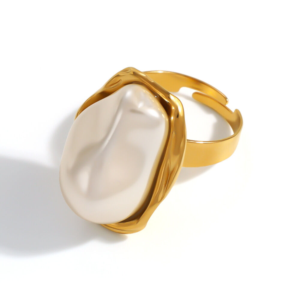 Luxurious Series Daily Irregular Shape Stainless Steel Waterproof   Gold Color  Statement Rings h5 Picture4