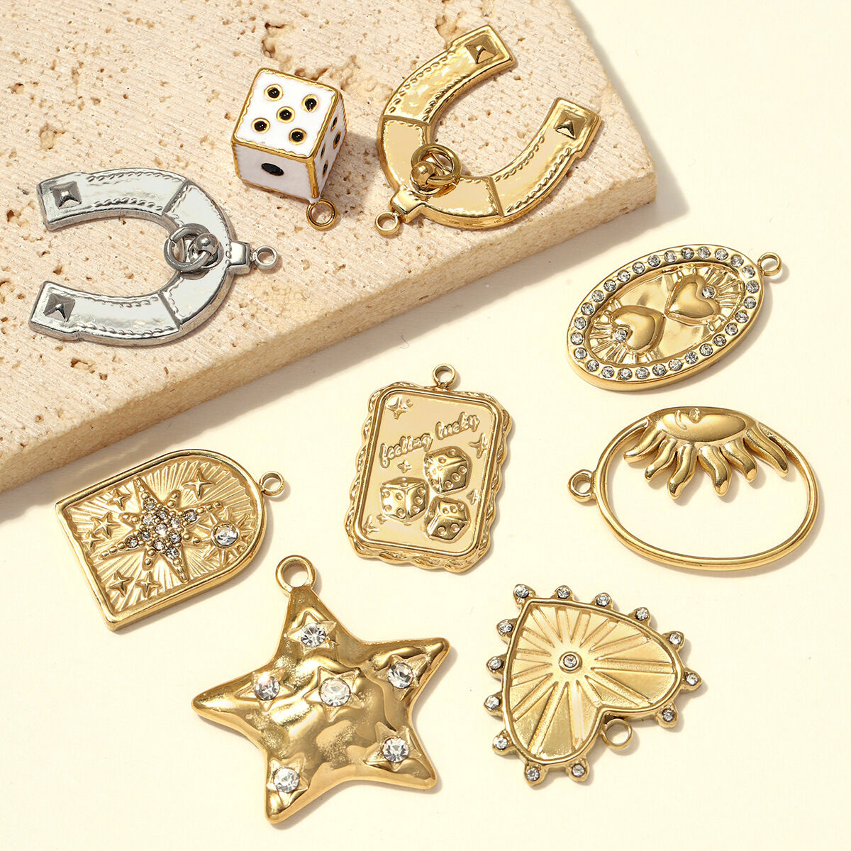 Simple Diy Heart Star Rectangle Horseshoe-Shaped Stainless Steel Waterproof   Gold Color  Women's Pendants 2