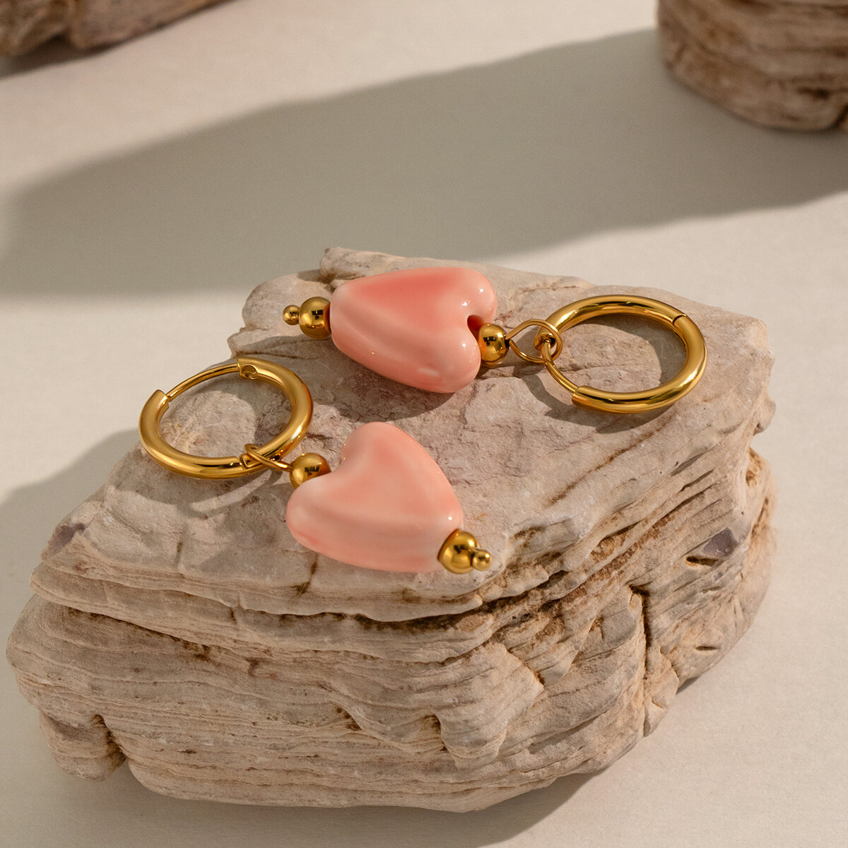 Orecchini pendenti da donna Simple Series Daily Heart in acciaio inossidabile, impermeabili, color oro. h5 Immagine7