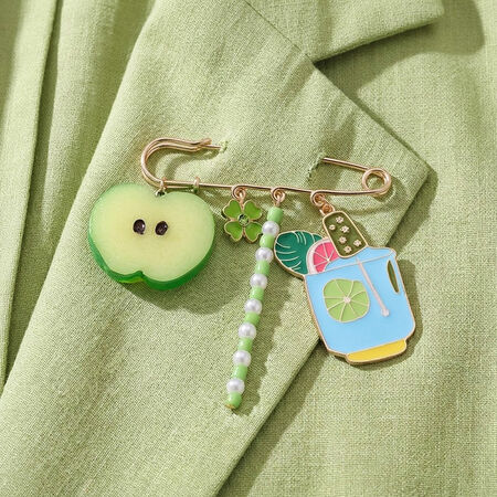 Simple Series Natural Fruit Beads Clover Alloy Brooches