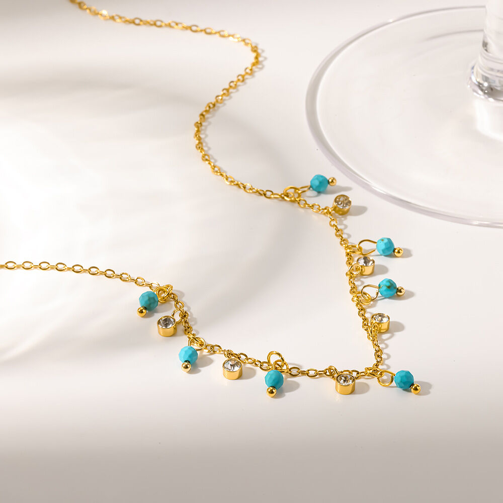 Colliers pendentifs pour femmes en acier inoxydable doré, forme géométrique rétro, étanches, avec zircon. h5Image2