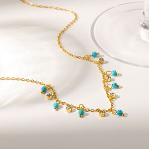 Colliers pendentifs pour femmes en acier inoxydable doré, forme géométrique rétro, étanches, avec zircon. h5 Image2