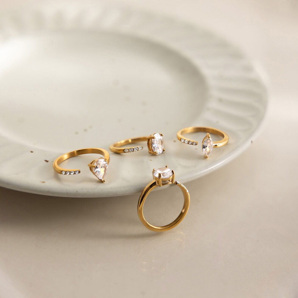 Luxurious Simple Geometric Shape Stainless Steel Waterproof Gold Color Zircon Women's Gemstone Rings Picture3