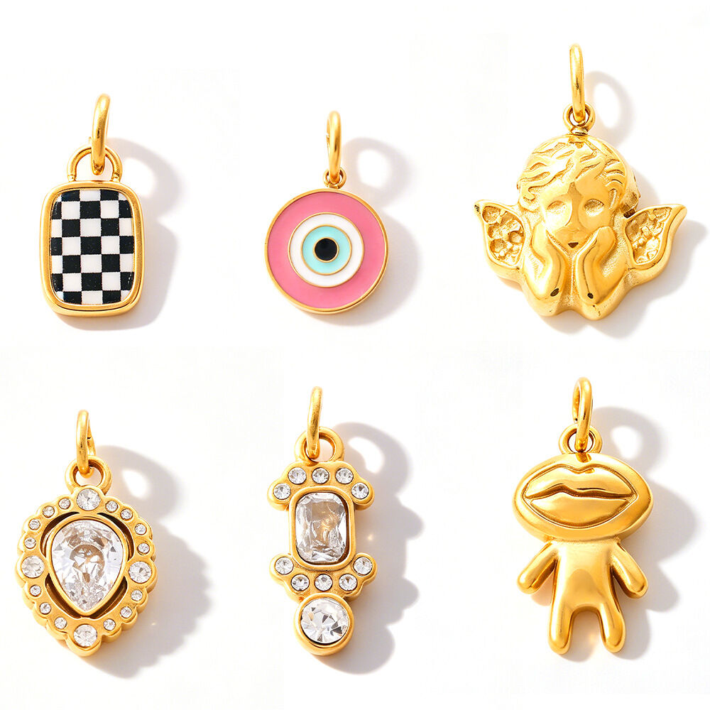 Simple DIY Devil's Eye Irregular Shape Cross Stainless Steel Waterproof Gold Color Pendants h5Picture5