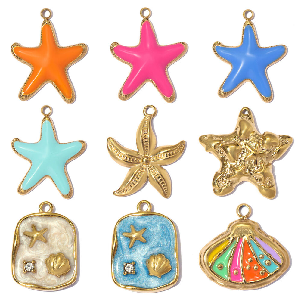 Simple Cute Diy Shell Starfish Stainless Steel Waterproof Gold Color Women's Pendants h5Picture4