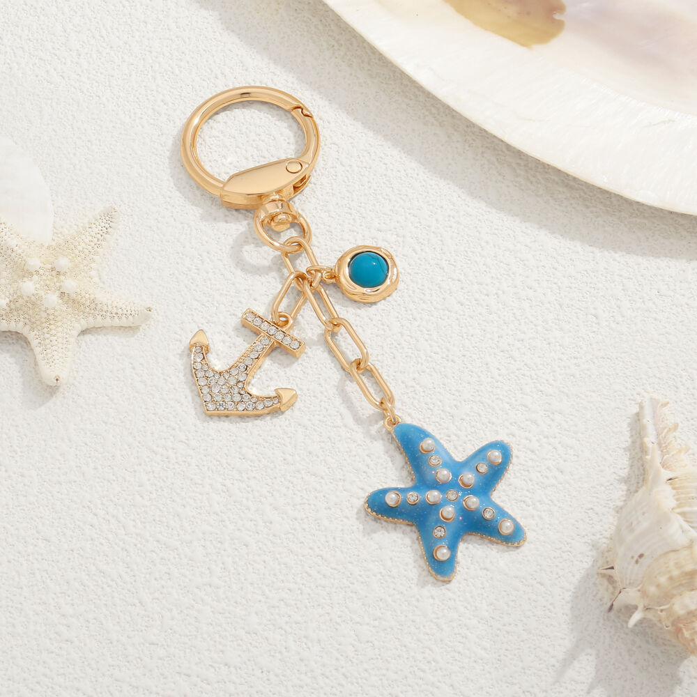 Simple Series Vacation Oceanic Style Chain Starfish Alloy Rhinestone Keychain h5Picture2