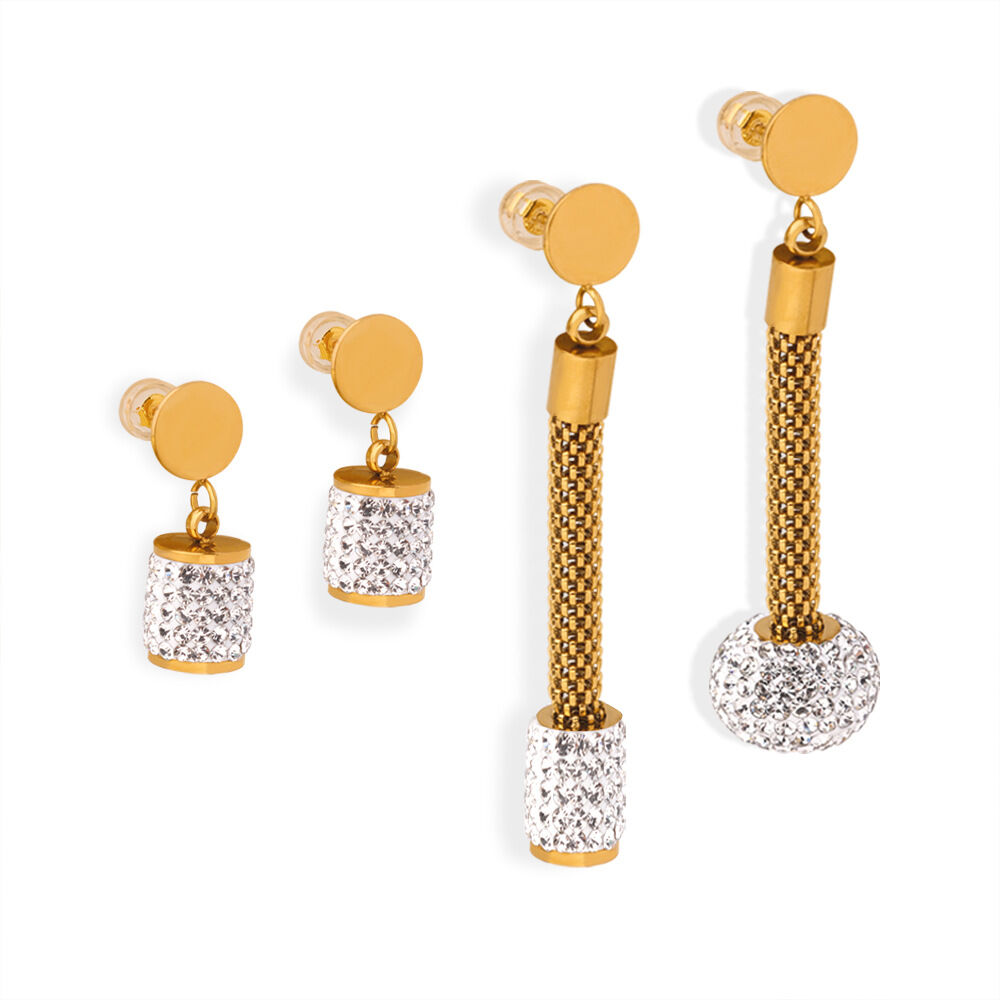 Luxurious Series Stainless Steel Waterproof Gold Color Rhinestone Women's Drop Earrings h5Picture4