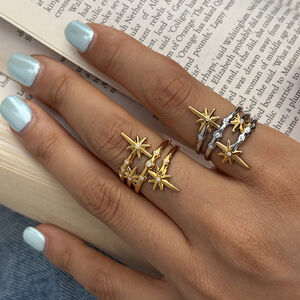 Star Mixed Colors Stainless Steel Waterproof Zircon Statement Rings h5 Picture2