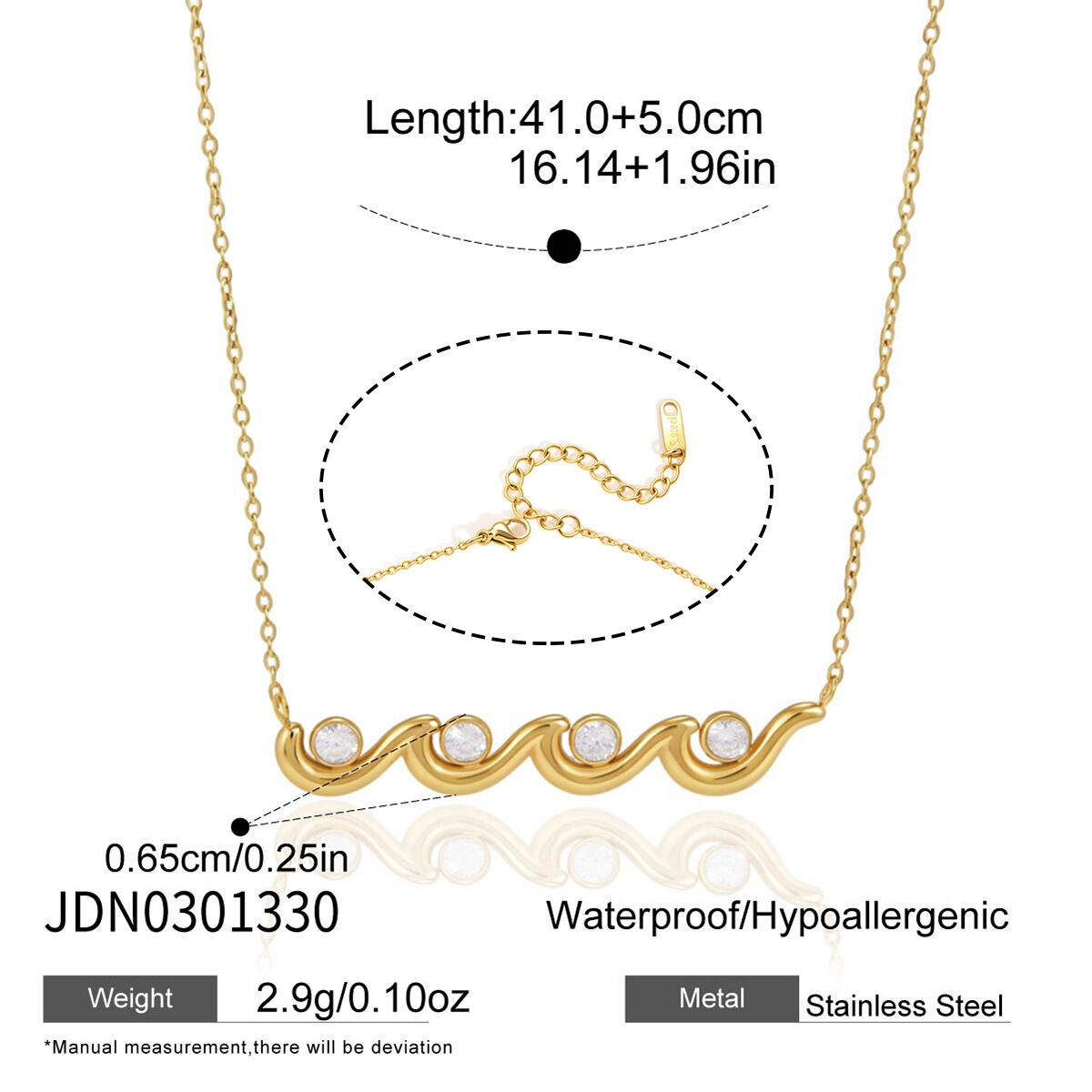 Irregular Shape Stainless Steel Waterproof Gold Color Zircon Women's Pendant Necklaces