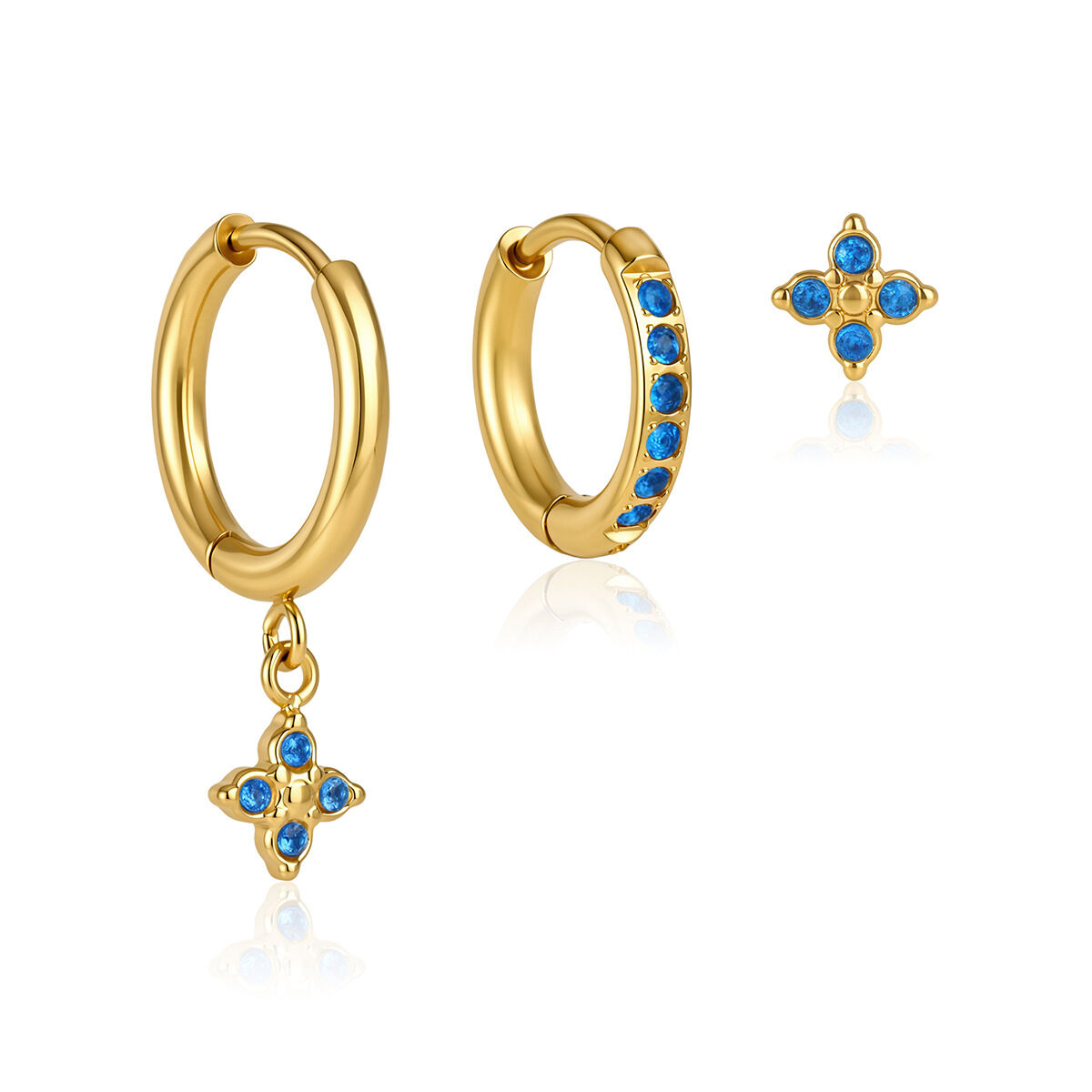 Elegant Clover Stainless Steel Waterproof Gold Color Zircon Women's Earring Sets Picture5
