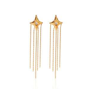 Simple Daily Irregular Shape Tassel Stainless Steel Waterproof Gold Color Zircon Women's Dangle Earrings h5