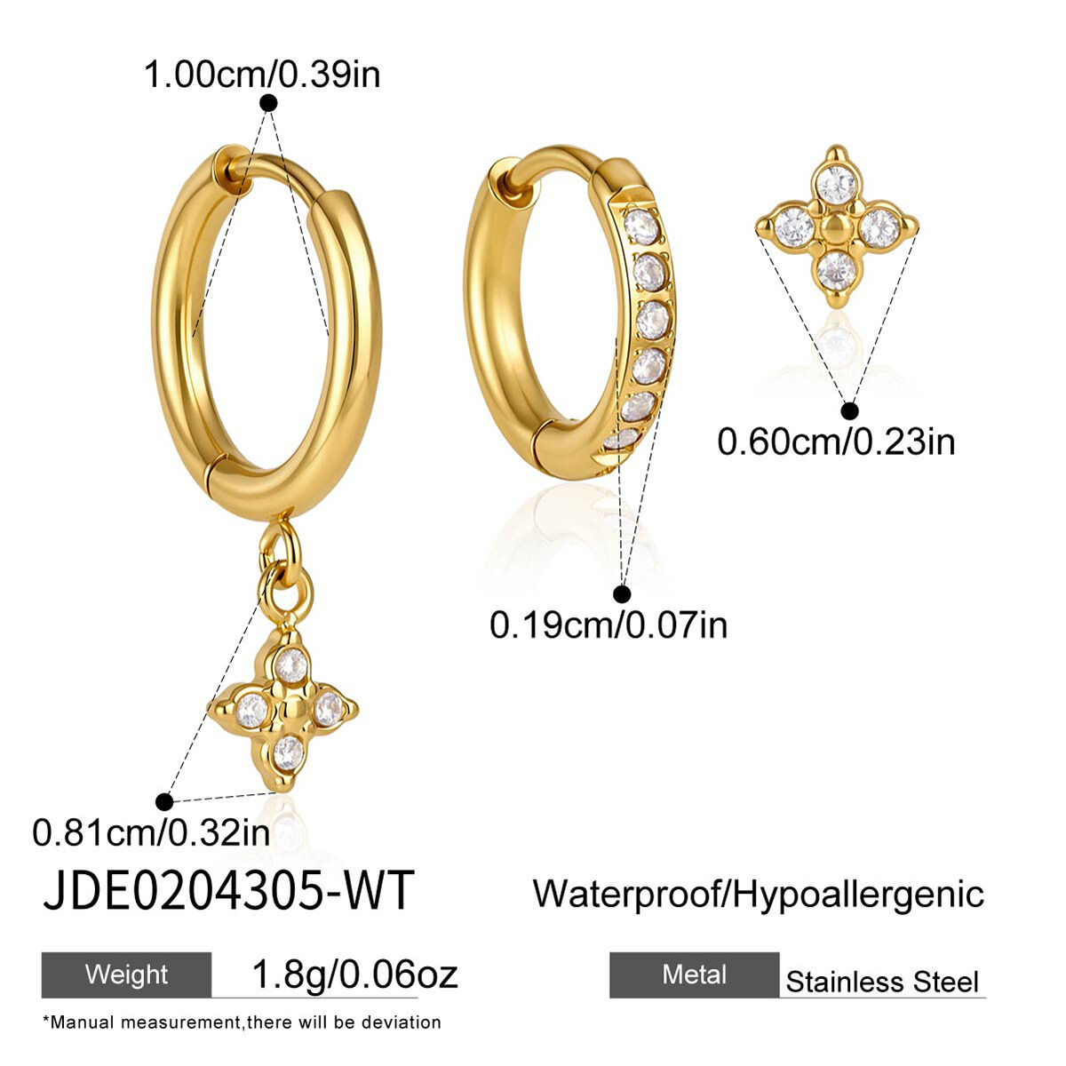 Elegant Clover Stainless Steel Waterproof Gold Color Zircon Women's Earring Sets 