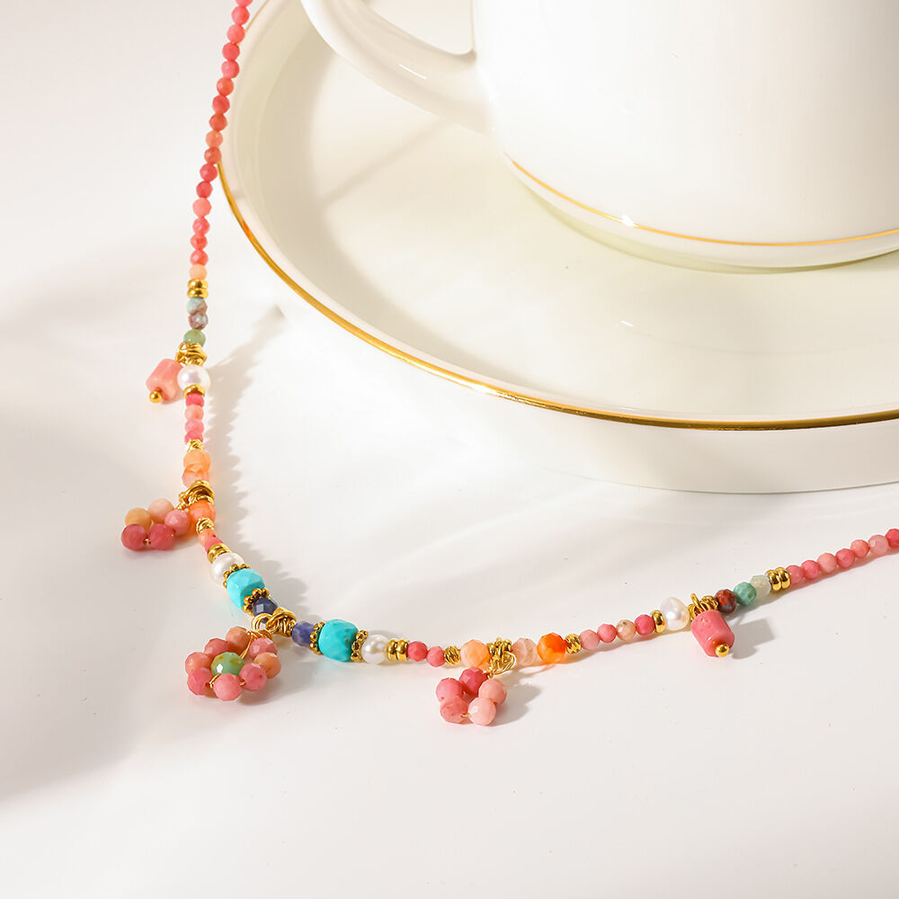 Classic Series Retro Flower Natural Stones  Gold Color  Women's Beaded Necklaces Picture2