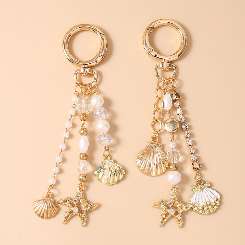 Collection luxueuse de perles de style océanique pour tous les jours, coquillage, étoile de mer, métal, strass, perle artificielle, breloques pour sac Image4
