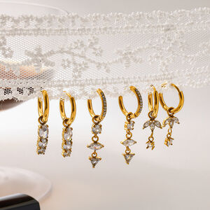 Pendientes colgantes elegantes de acero inoxidable color dorado, de la serie Simple, para mujer. h5 Imagen4