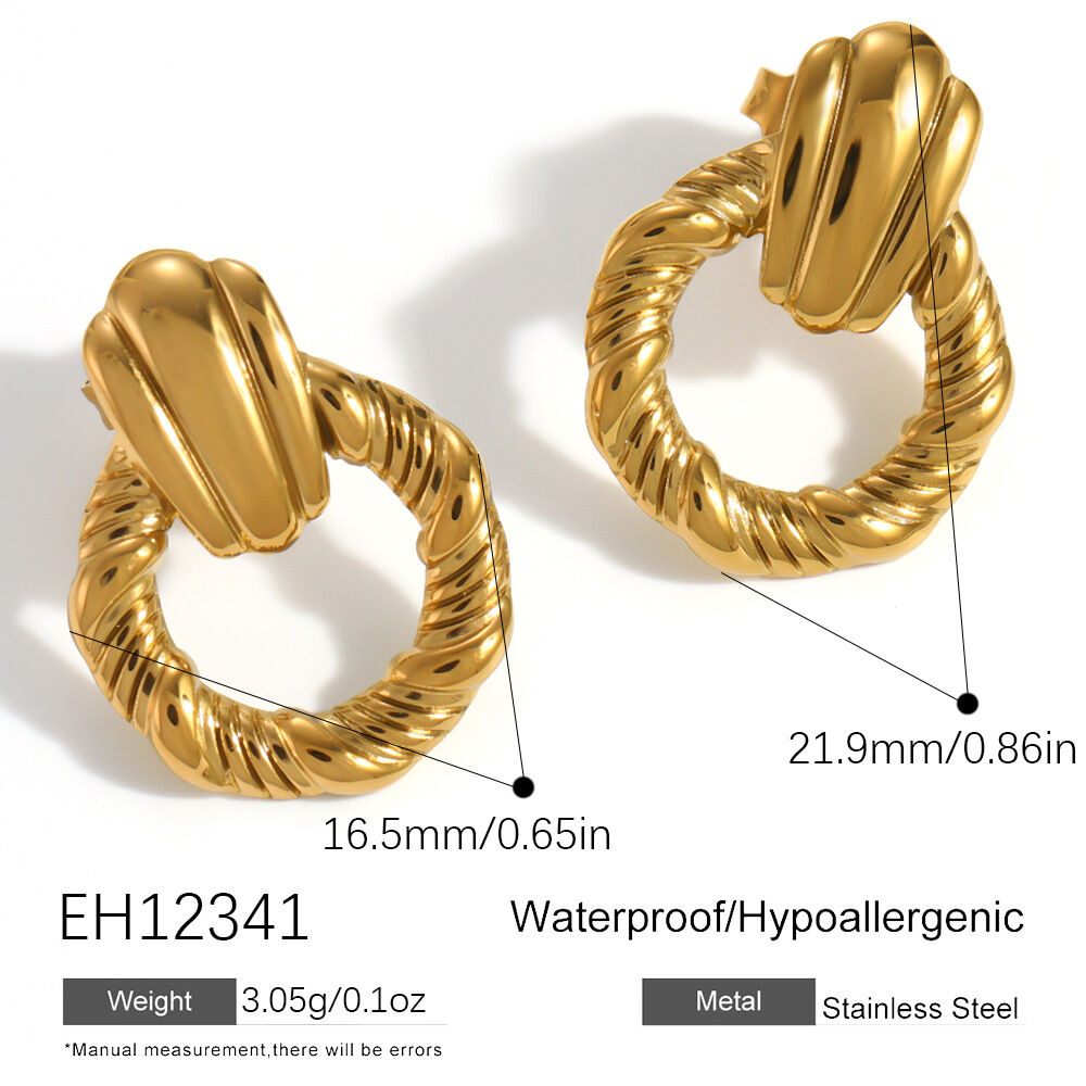Simple Daily Circle Thread Stainless Steel Waterproof Gold Color Zircon Women's Stud Earrings