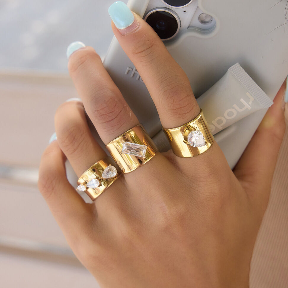 Simple Droplet Stainless Steel Waterproof Gold Color Zircon Women's Gemstone Rings Picture2