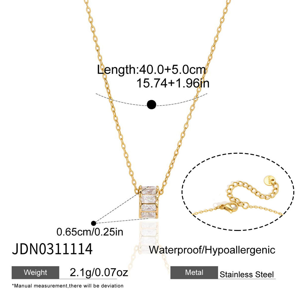 Simple Circle Stainless Steel Waterproof Gold Color Zircon Women's Pendant Necklaces