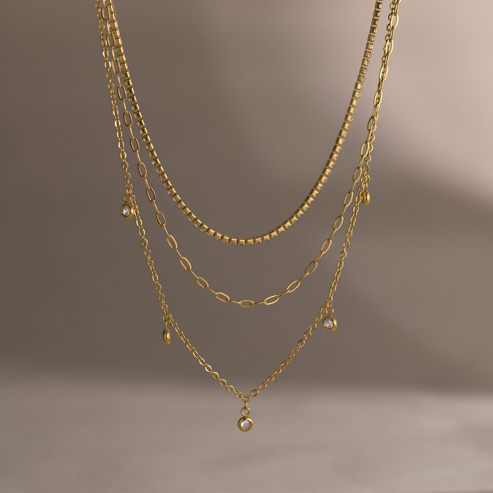 Simple Series Daily Chain Circle Stainless Steel Waterproof Gold Color Zircon Women's Layered Necklaces h5Picture3