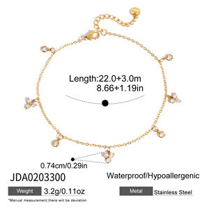 Simple Flower Stainless Steel Waterproof Gold Color Zircon Anklets h5