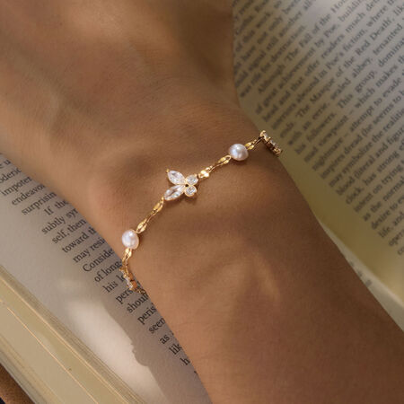 Romantic Series Sweet Butterfly Stainless Steel Waterproof Gold Color Zircon Women's Chain Bracelets