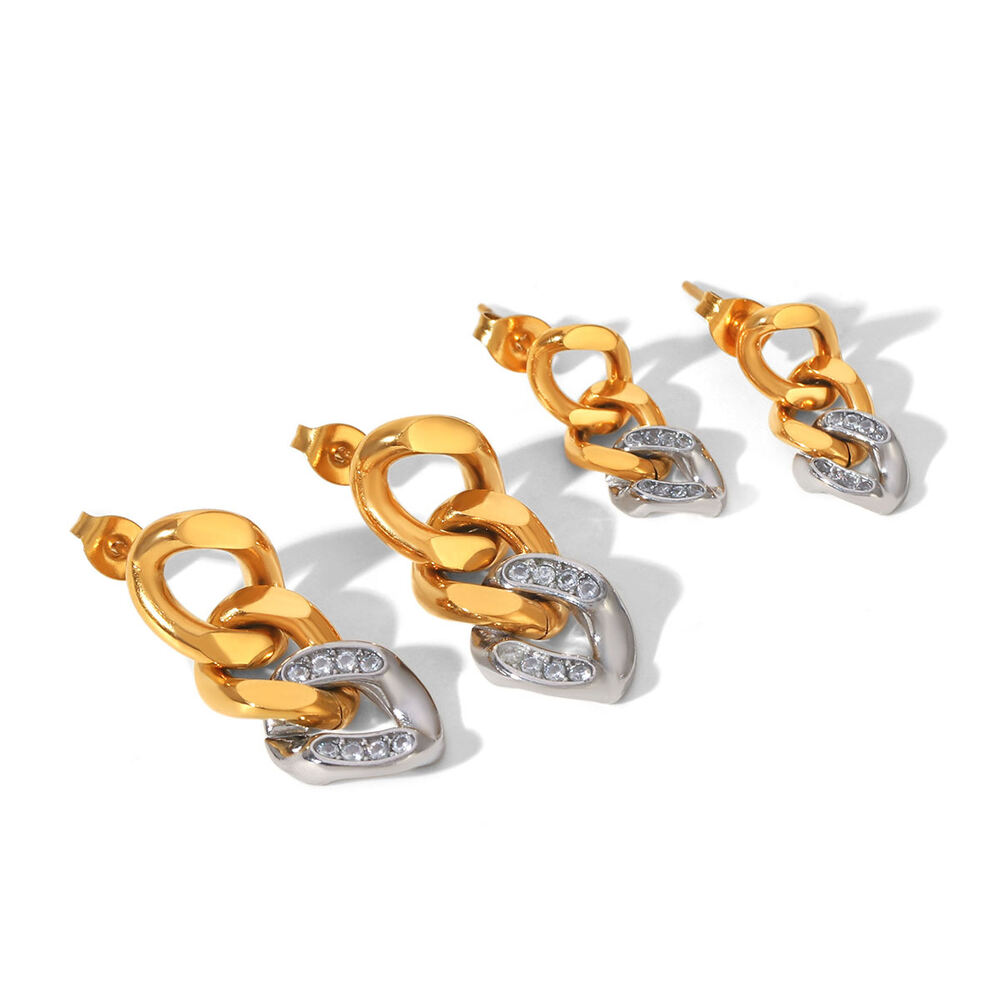 Simple Series Daily Chain Stainless Steel Waterproof Gold Color Zircon Women's Dangle Earrings h5Picture5