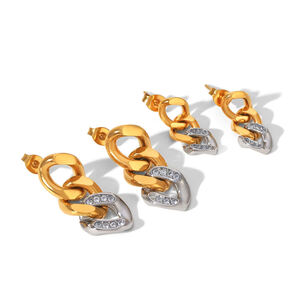 Simple Series Daily Chain Stainless Steel Waterproof Gold Color Zircon Women's Dangle Earrings h5 Picture5