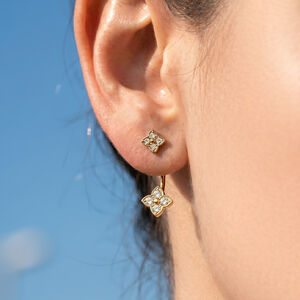 Flower Stainless Steel Waterproof Gold Color Rhinestone Women's Stud Earrings h5 Picture3