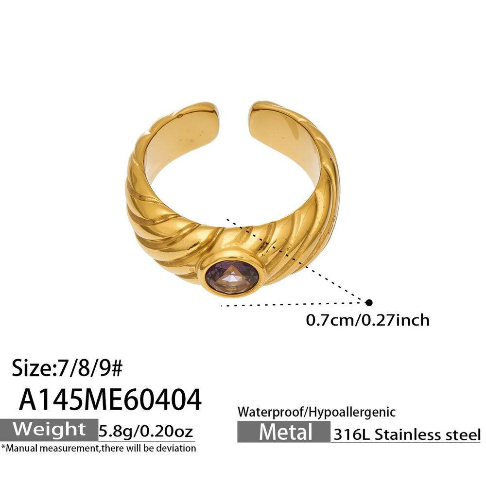 Luxurious Simple Heart Rectangle Stainless Steel Waterproof Gold Color Zircon Women's Gemstone Rings