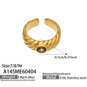 Luxurious Simple Heart Rectangle Stainless Steel Waterproof Gold Color Zircon Women's Gemstone Rings h5