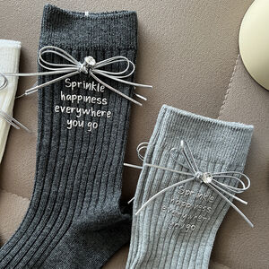 Elegant Solid Color Letters Mid-Calf Socks h5 Picture2