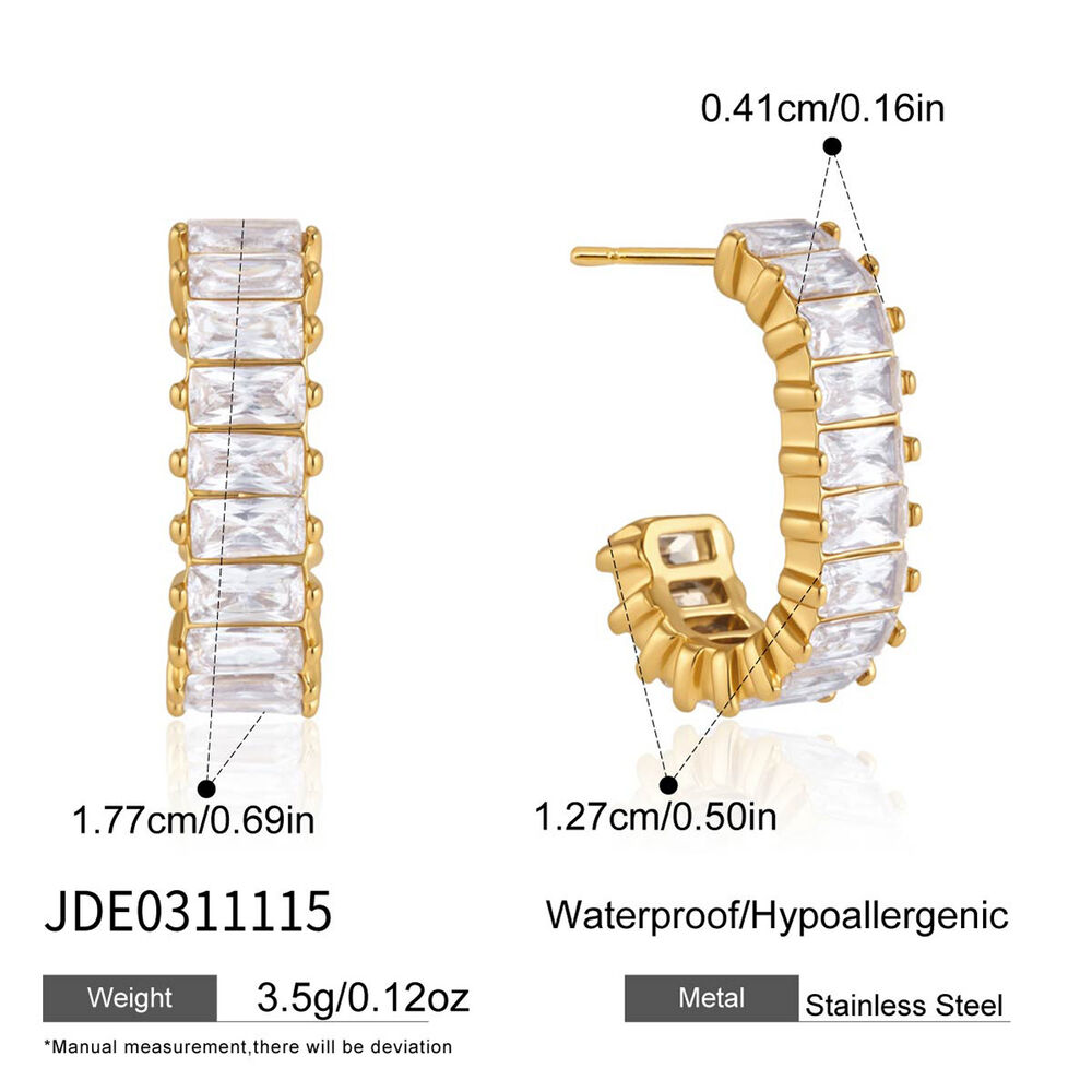 Luxurious Series Simple Rectangle Stainless Steel Waterproof Gold Color Zircon Women's Stud Earrings