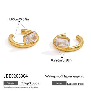 Simple Rectangle Stainless Steel Waterproof Gold Color Zircon Women's Ear Cuffs h5
