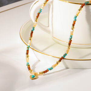 Classic Series Retro Beading Heart Gold Color Natural Stone Women's Pendant Necklaces h5 Picture2