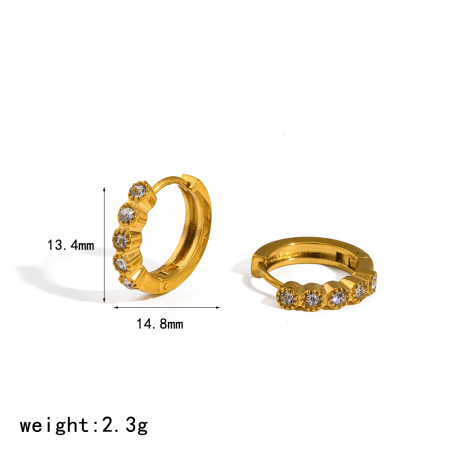 Simple Stainless Steel Waterproof Gold Color Rhinestone Artificial Pearl Women's Hoop Earrings