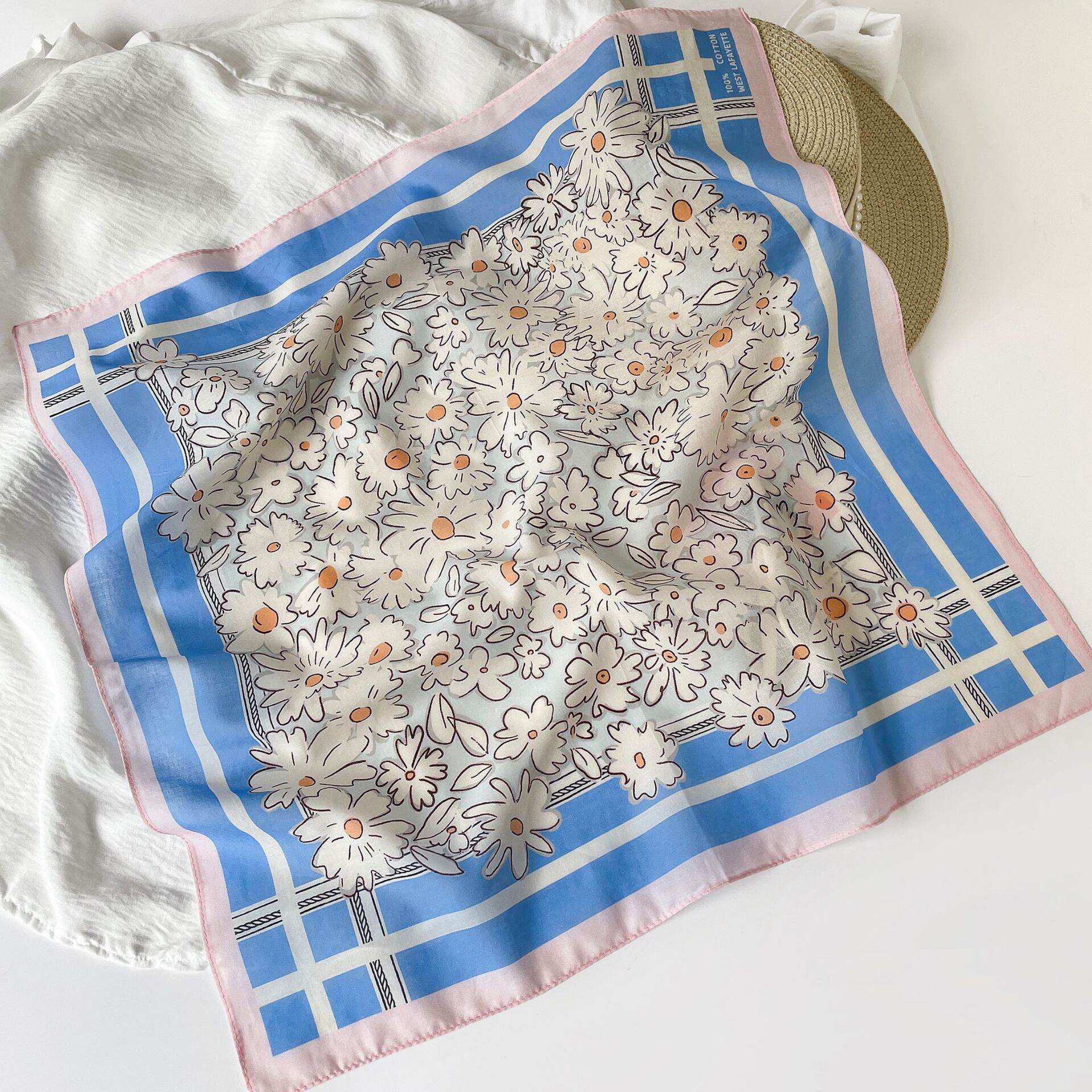 Bufandas de verano de algodón para mujer de la serie romántica con estampado floral. h5 Imagen4