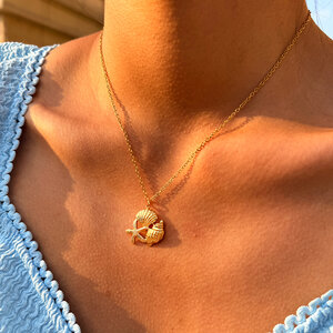 Simple Series Tägliche Muschel-Seestern-Halskette aus wasserdichtem Edelstahl in Goldfarbe, Unisex h5 Bild5