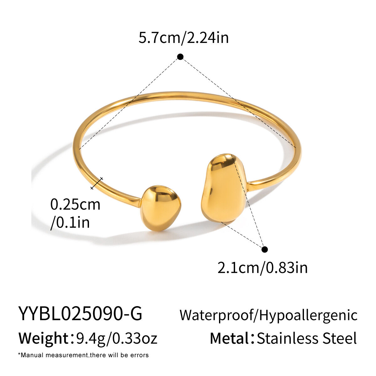 Geometric Shape Stainless Steel Waterproof Gold Color Women's Cuff Bracelets h5 