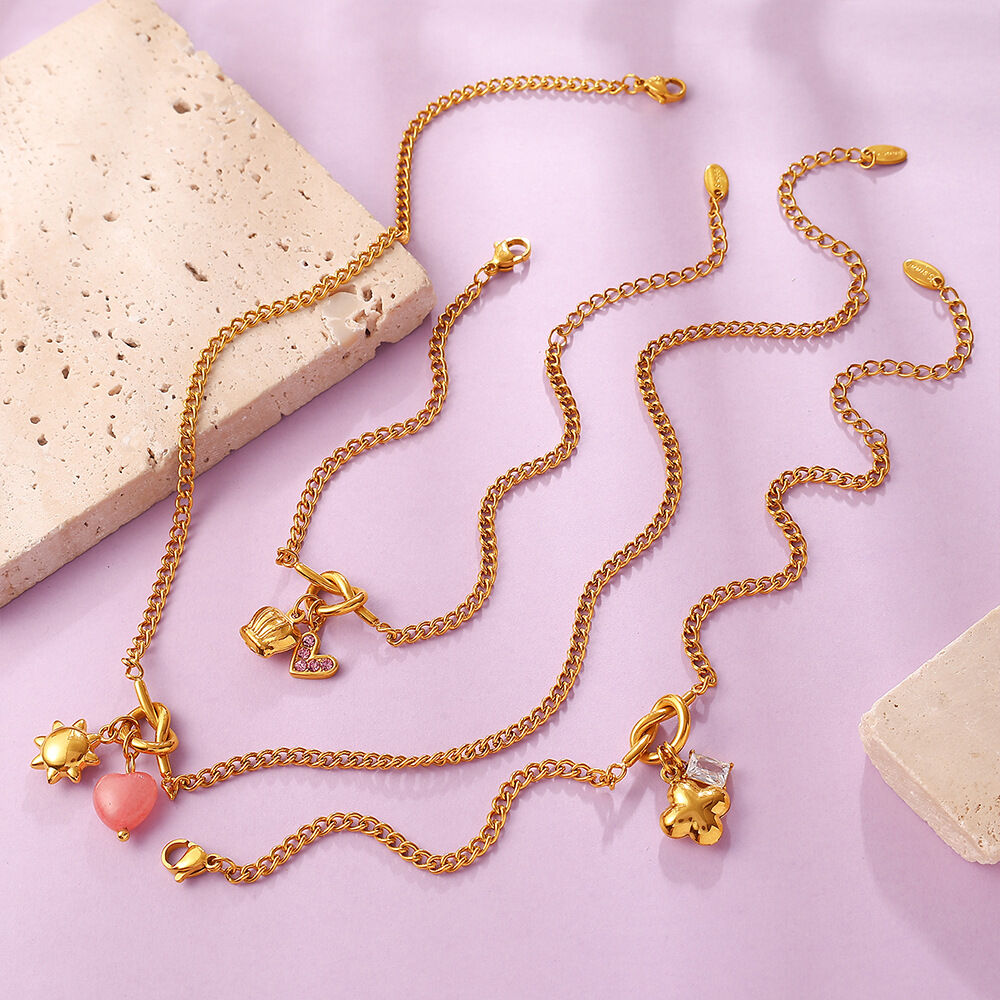 Ensembles de bijoux pour femmes en acier inoxydable, couleur or, simples, doux et irréguliers, en forme de cœur, d'animal et de soleil. h5 Image3
