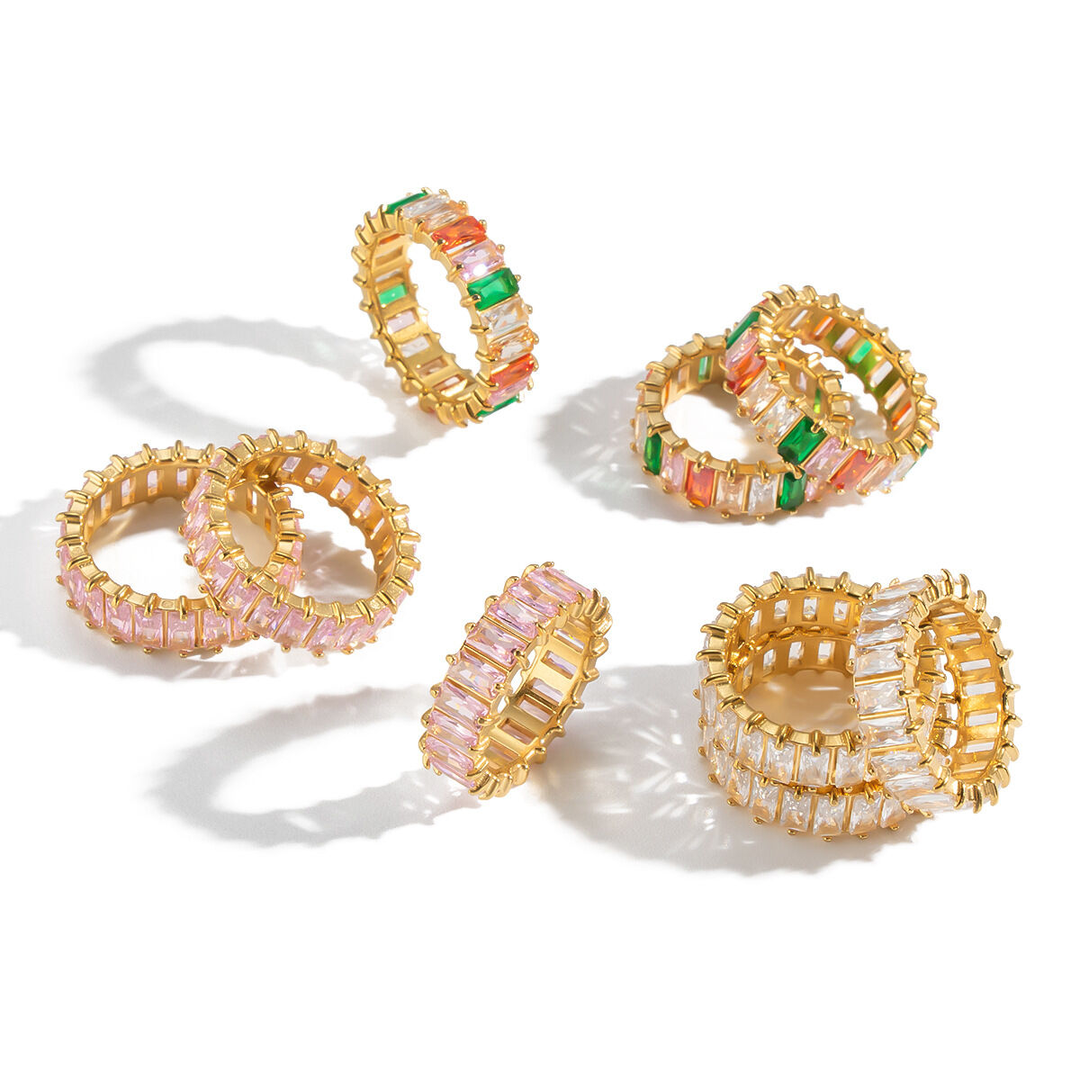 Stainless Steel Waterproof Gold Color Zircon Gemstone Rings h5 Picture5