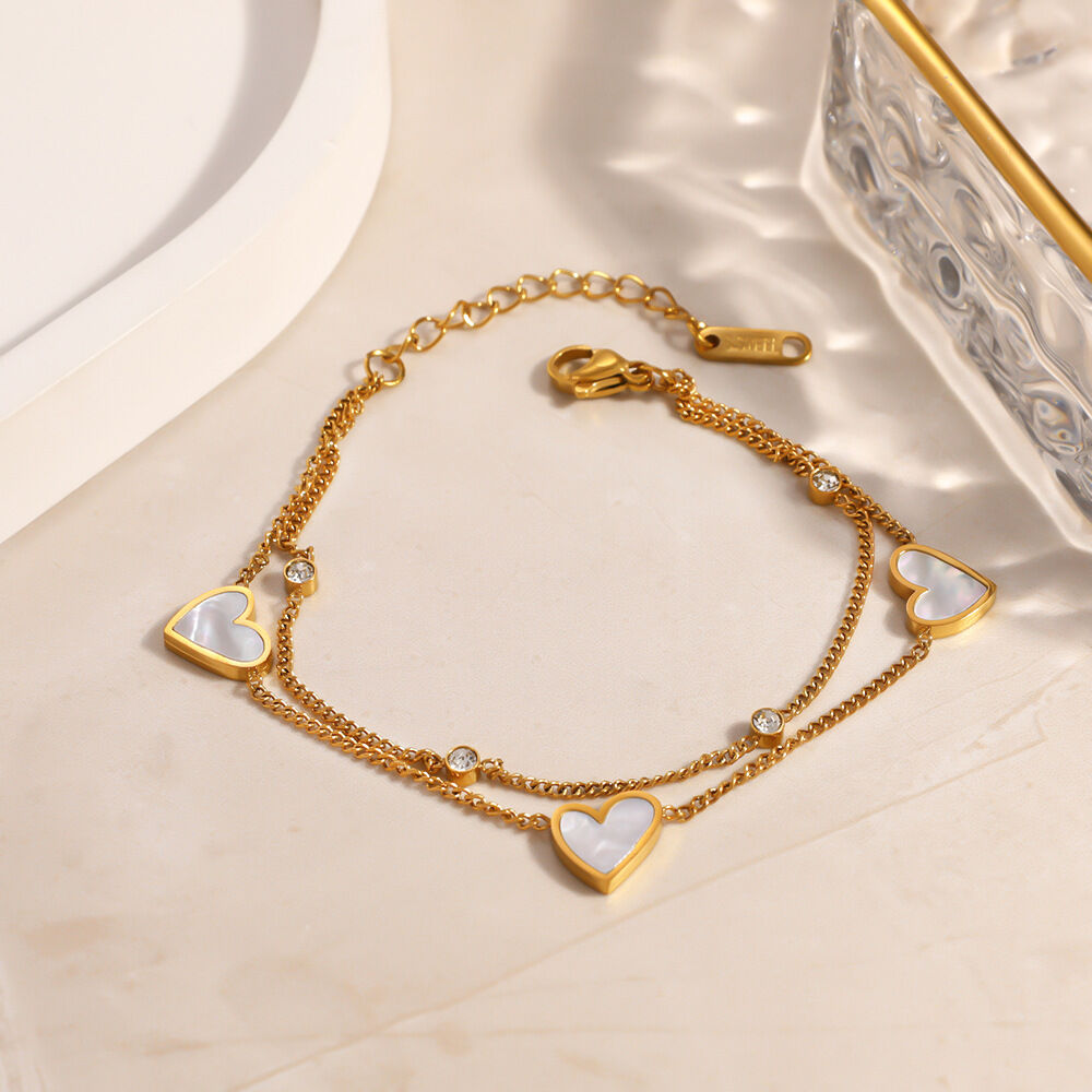Simple Series Elegant Heart Chain Stainless Steel Waterproof Gold Color Women's Bracelets Sets Picture2