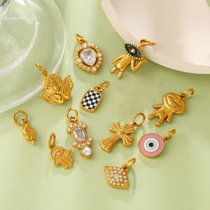 Simple DIY Devil's Eye Irregular Shape Cross Stainless Steel Waterproof Gold Color Pendants h5 Picture3