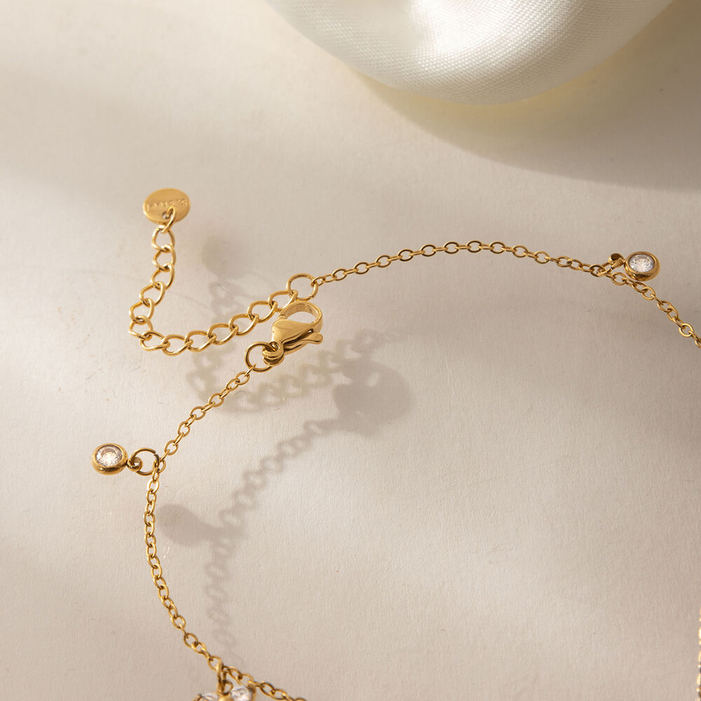 Simple Flower Stainless Steel Waterproof Gold Color Zircon Anklets h5Picture4