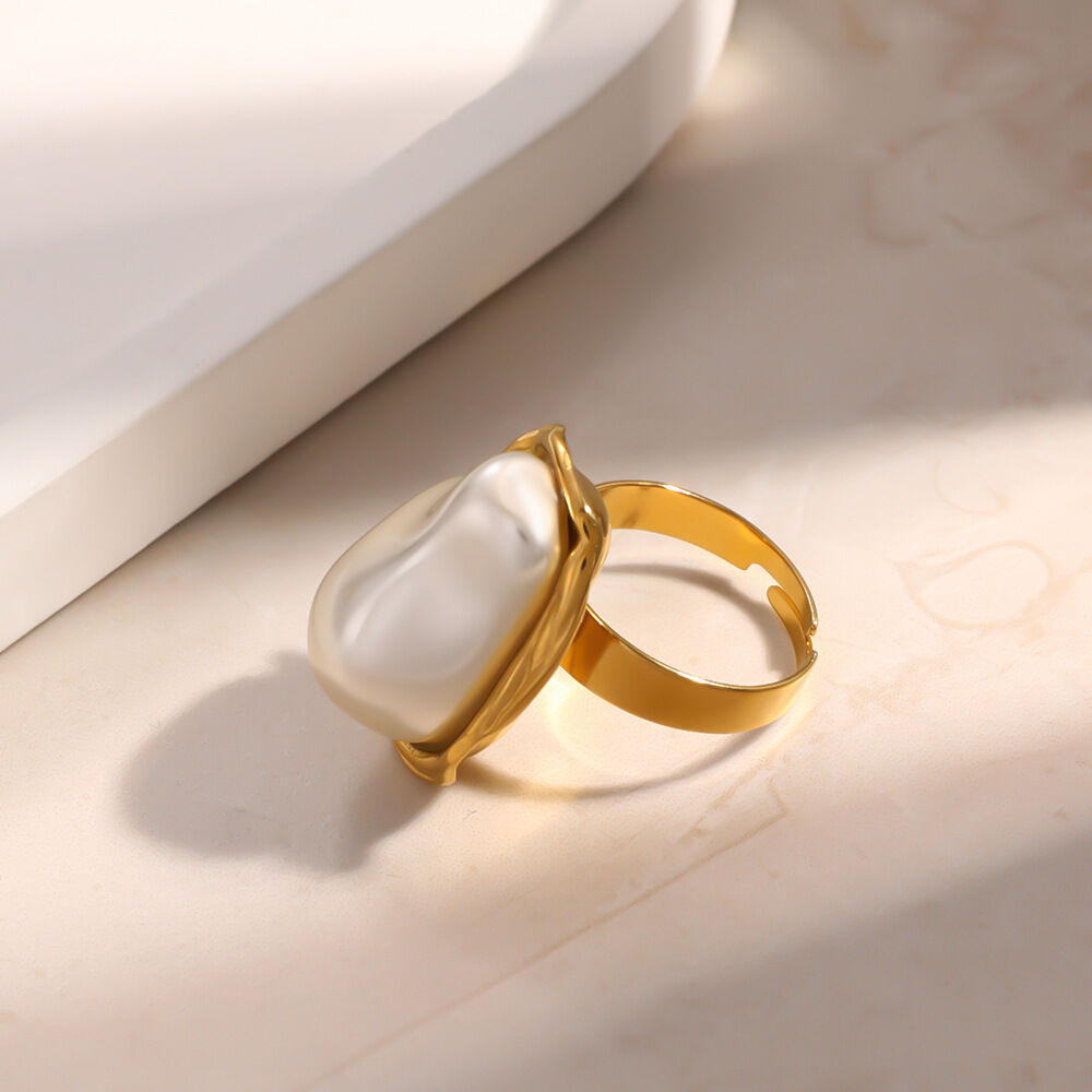 Luxurious Series Daily Irregular Shape Stainless Steel Waterproof   Gold Color  Statement Rings h5 Picture3