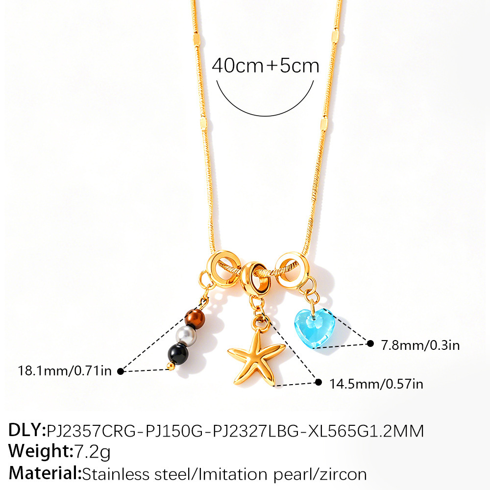 Edelstahl, Wasserdicht, Goldfarben, Strass, Künstliche Perle, Anhänger Für Damen Bild2