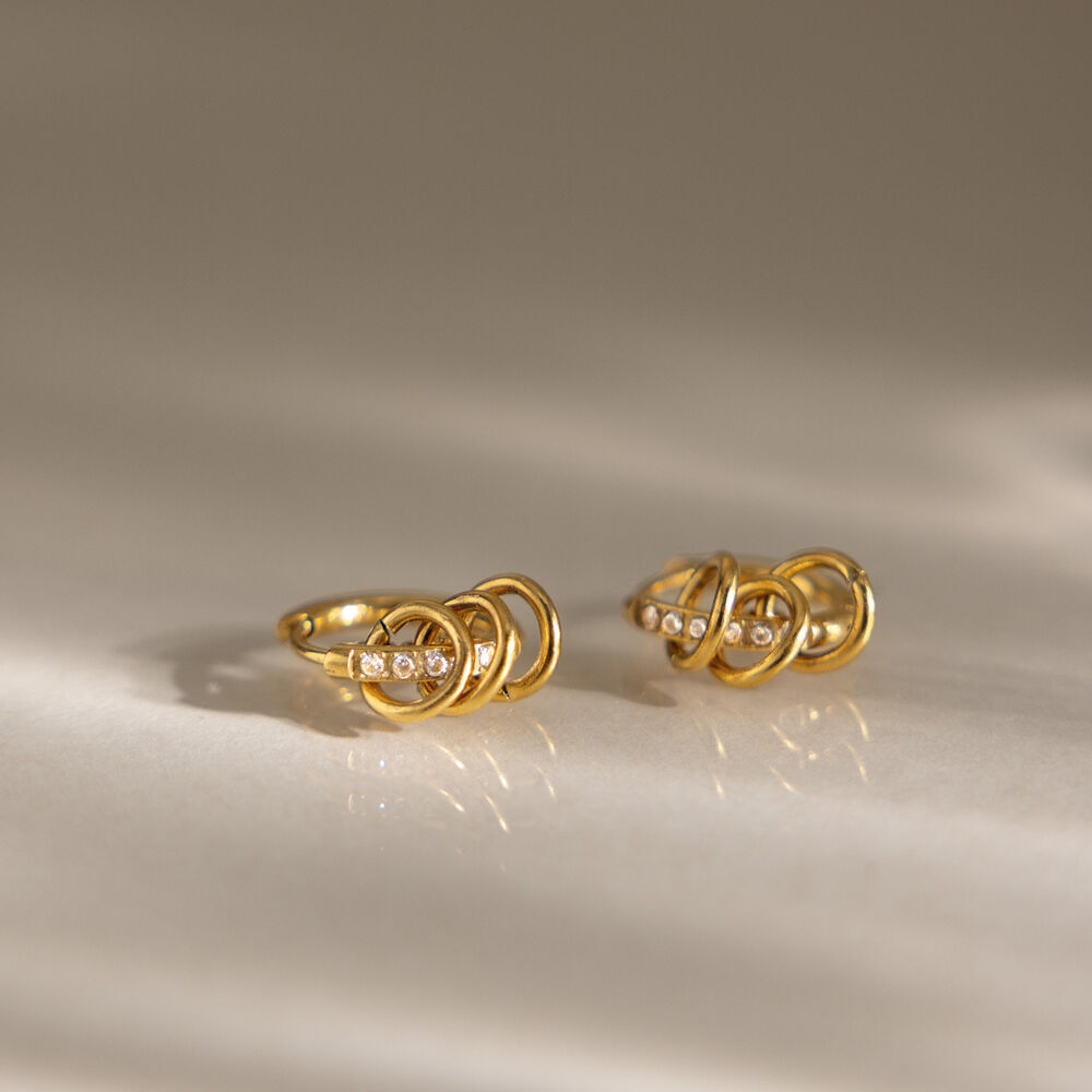 Stainless Steel Waterproof Gold Color Zircon Women's Hoop Earrings Picture3