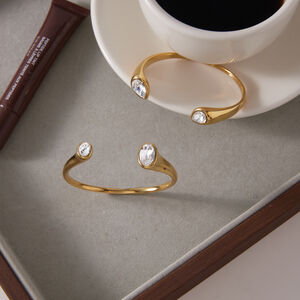 Simple Droplet Lines Stainless Steel Waterproof Gold Color Women's Cuff Bracelets h5 Picture3