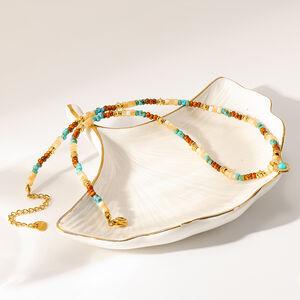 Classic Series Retro Beading Heart Gold Color Natural Stone Women's Pendant Necklaces h5 Picture4