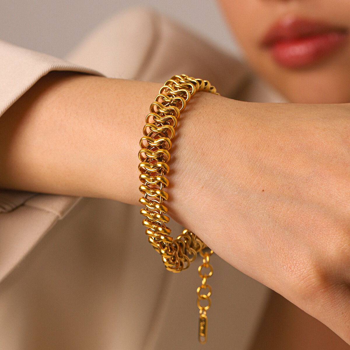 Simple Series Daily Chain Stainless Steel Waterproof   Gold Color  Women's Chain Bracelets