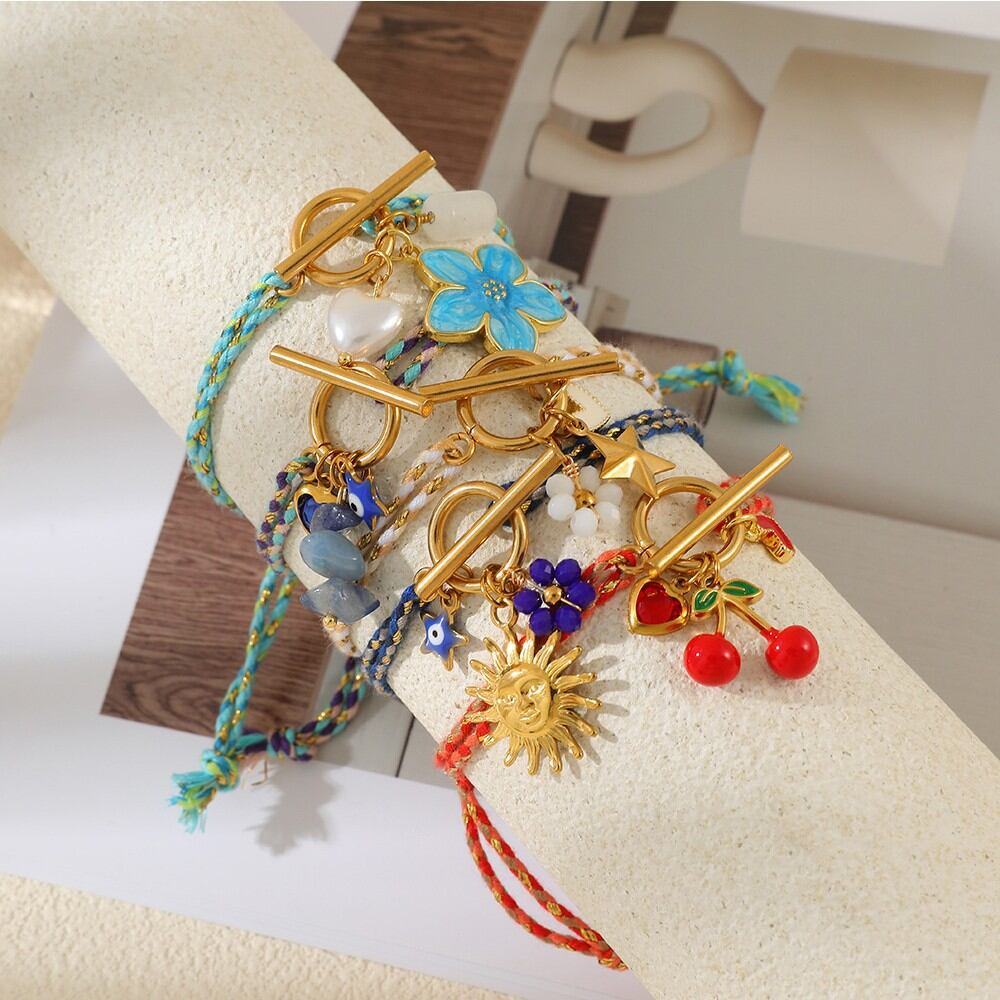 Romantic Series Vacation Flower Oceanic Style Cherry Rope Women's Braided Bracelets h5 Picture2
